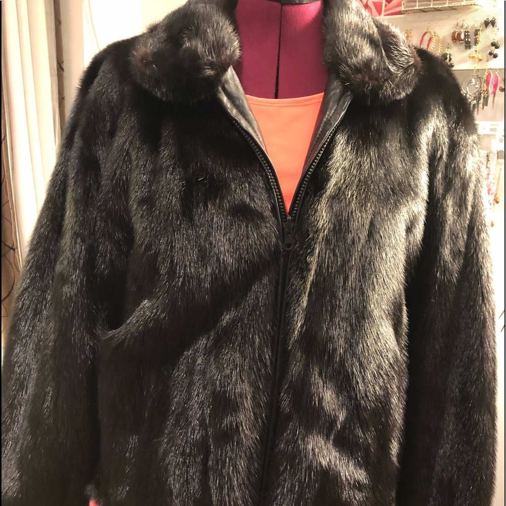 Mink and leather reversible jacket